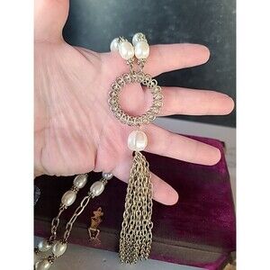 Chico's Adjustable Faux Pearl Beaded Tassel Pendant Necklace Vintage